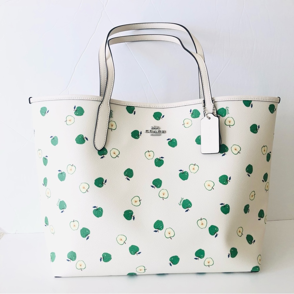 Coach City Tote Green Apple White Purse
